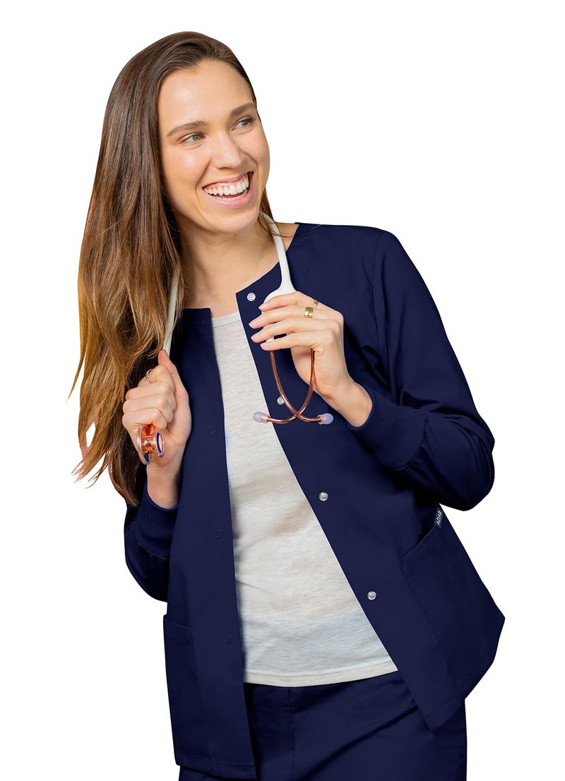 Adar Uniforms Women's Universal Round Neck Warm-Up Scrub Jacket - 602 - Navy - M - Image 5